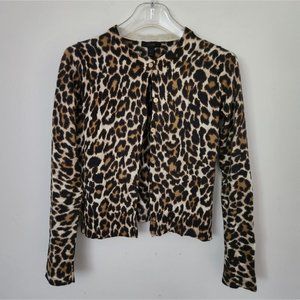 J. CREW | 💯 merino wool cardigan brown cream animal print sz S